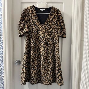 THML animal print corduroy dress M puff sleeves